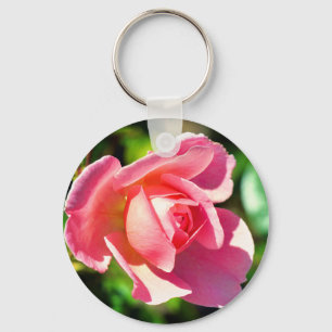 Pink Single Rose Motivational Quote Key Ring