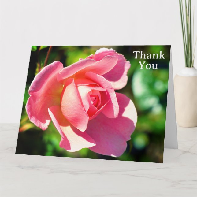 Pink Single Rose Photograph Thank You Card (Front)