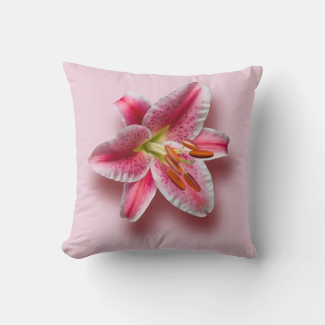Pink Single Stargazer Lily Cushion (Front)