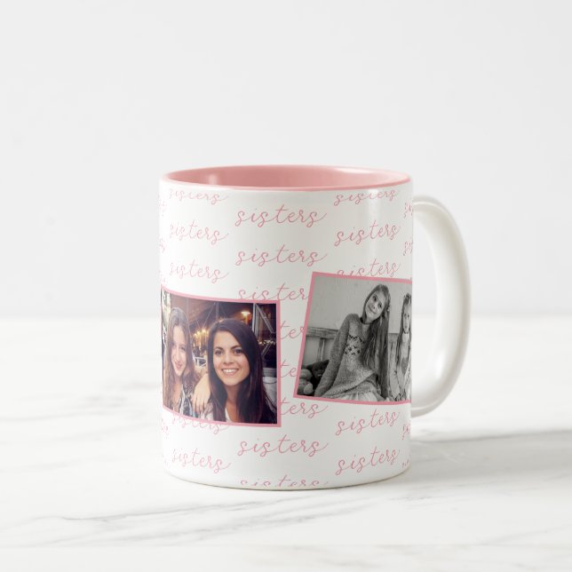 Pink Sisters Custom Photos Two-Tone Coffee Mug (Front Right)