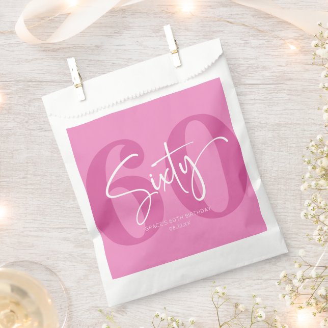 Pink Sixty 60th Sixtieth Birthday Party Favour Bags (Clipped)