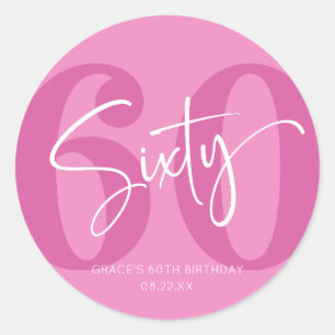 Pink Sixty 60th Sixtieth Birthday Party Favour Classic Round Sticker