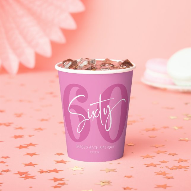 Pink Sixty 60th Sixtieth Birthday Party Paper Cups (Insitu)