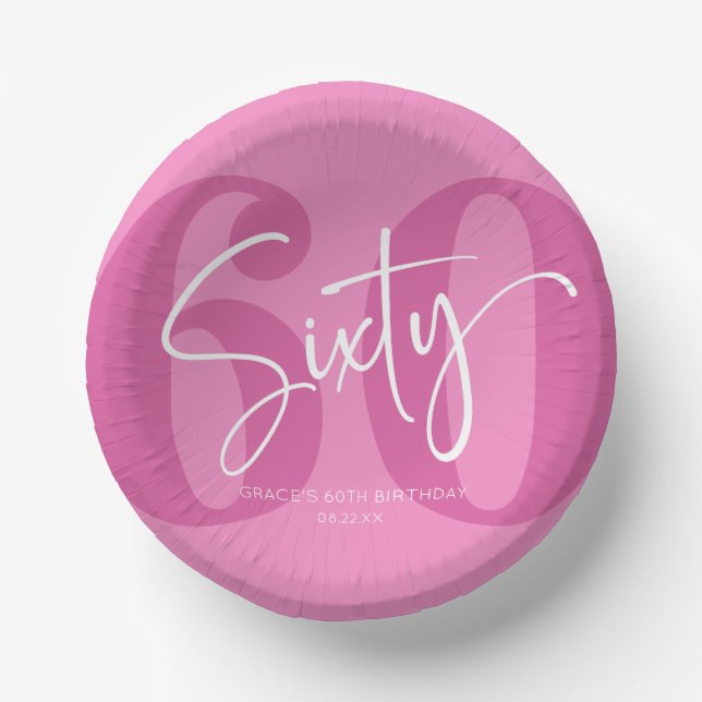 Pink Sixty 60th Sixtieth Birthday Party Paper Plate (Front)