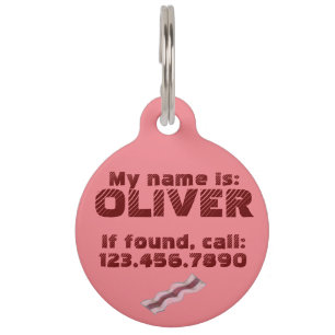 Pink Sizzling Bacon Strips Breakfast Dog Pet Tag