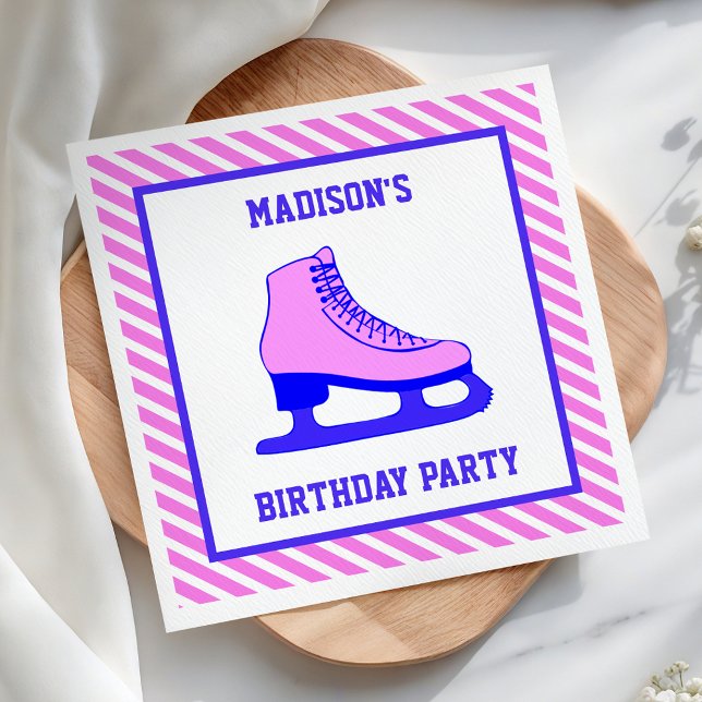 Pink Skate Ice Skating Birthday Party Paper Napkin (Creator Uploaded)