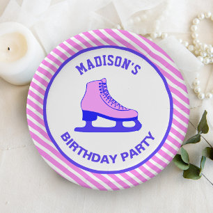 Pink Skate Ice Skating Birthday Party Paper Plate