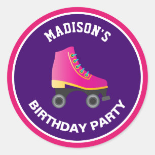 Pink Skate Roller Skating Birthday Party Favour Classic Round Sticker