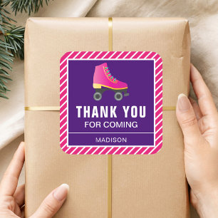 Pink Skate Roller Skating Birthday Party Favour Square Sticker