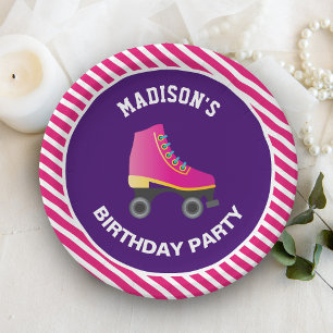 Pink Skate Roller Skating Birthday Party Paper Plate