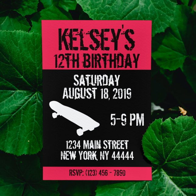 Pink Skateboard Birthday, Skate board, Girl Invitation (Creator Uploaded)