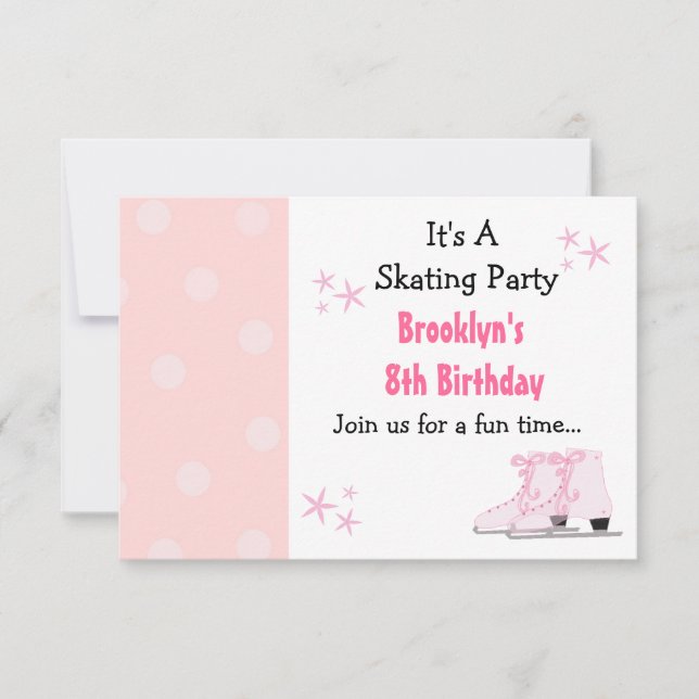 Pink Skating Party Birthday Invitation (Front)