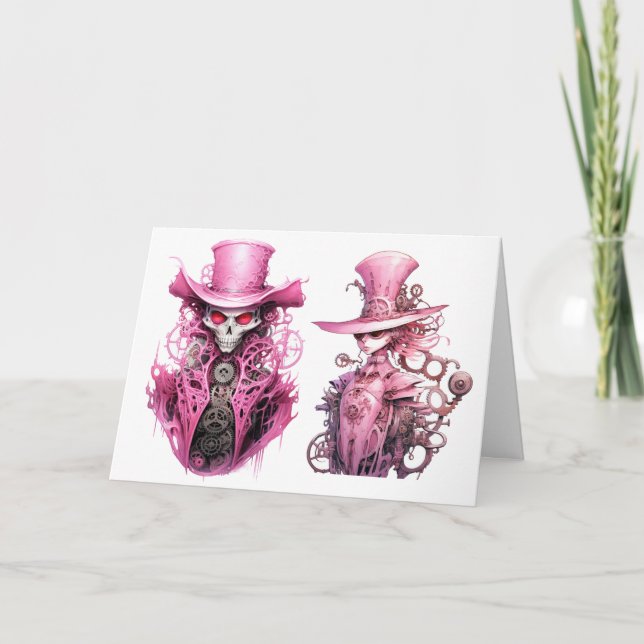Pink Skeleton Ghost Steampunk Invitation (Front)