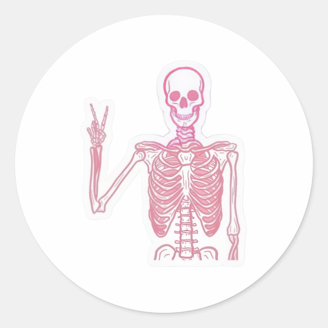 Pink Skeleton Peace Sign Classic Round Sticker (Front)