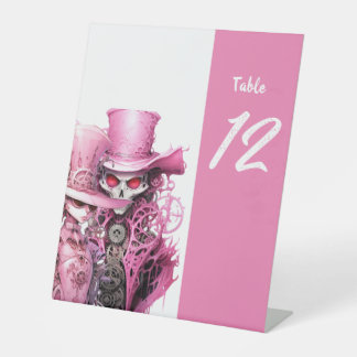 Pink Skeleton Wedding Steampunk Pedestal Sign