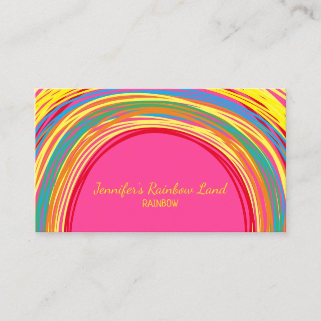 Pink Sketch Kids Drawing Rainbow Business Card (Front)