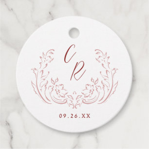 Pink Sketched Vintage Flourish Monogram Wedding Favour Tags