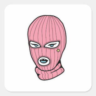 Pink Ski Mask Square Sticker