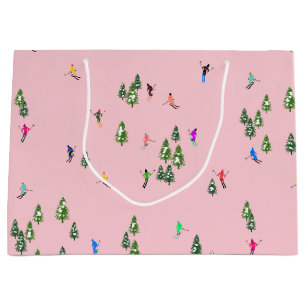 Pink Skiers Ski Opening Christmas Skiing Holiday  Large Gift Bag