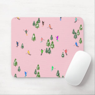 Pink Skiers Ski Opening Christmas Skiing Holiday Mouse Mat