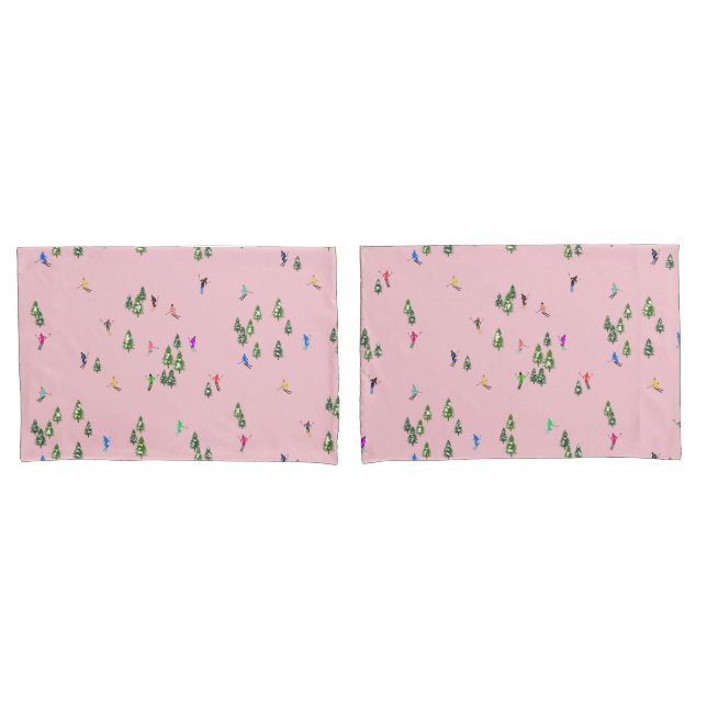 Pink Skiers Ski Opening Christmas Skiing Holiday  Pillowcase (Front-Set)