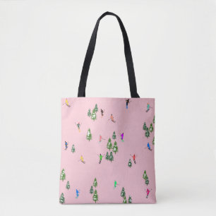 Pink Skiers Ski Opening Christmas Skiing Holiday Tote Bag