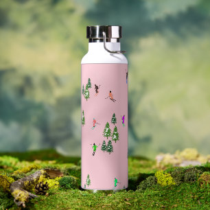Pink Skiers Ski Skiing  Water Bottle
