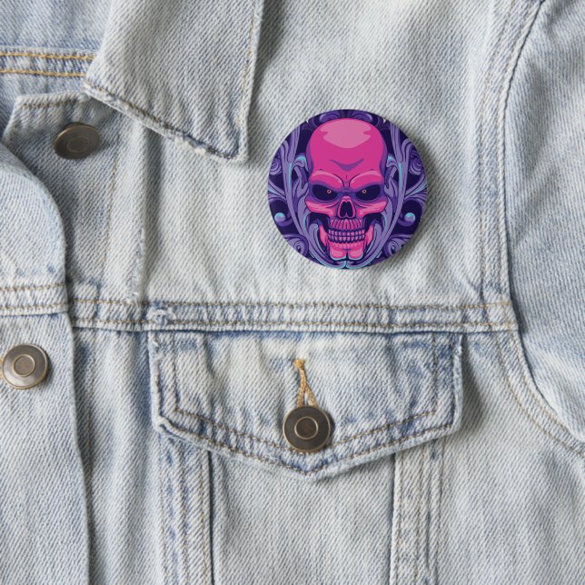 Pink Skull  6 Cm Round Badge (In Situ)