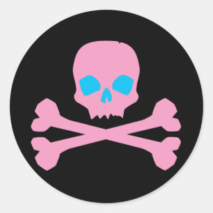 Pink Skull and Bones Classic Round Sticker