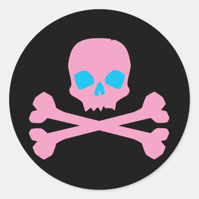 Pink Skull and Bones Classic Round Sticker (Front)