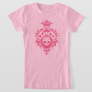 Pink Skull And Card Suits Crest T-Shirt