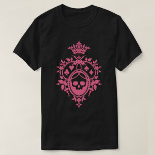 Pink Skull And Card Suits Crest T-Shirt