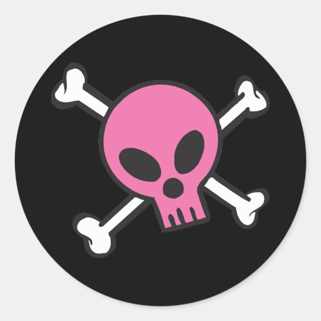 Pink Skull and Crossbones Classic Round Sticker (Front)
