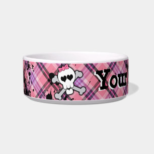Pink Skull and Crossbones Custom Girl Pet Dog Bowl