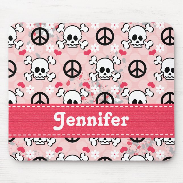 Pink Skull and Crossbones Mouse Pad (Front)