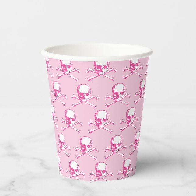 Pink Skull And Crossbones Pattern Paper Cup (Front)