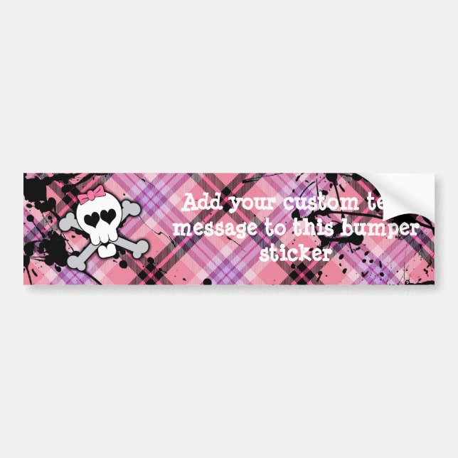 Pink Skull and Crossbones with Hearts and Bow Bumper Sticker (Front)