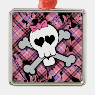 Pink Skull and Crossbones with Hearts and Bow Metal Tree Decoration
