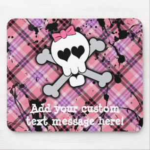 Pink Skull and Crossbones with Hearts and Bow Mouse Mat