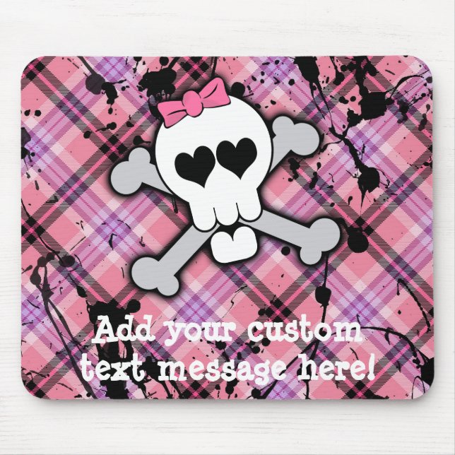 Pink Skull and Crossbones with Hearts and Bow Mouse Mat (Front)