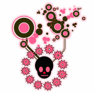 Pink Skull and Flower Circles Photo Sculpture Decoration