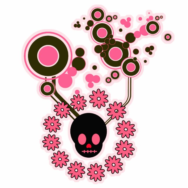 Pink Skull and Flower Circles Photo Sculpture Decoration (Front)