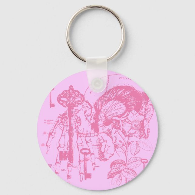 Pink Skull and Key Collage Ring (Front)
