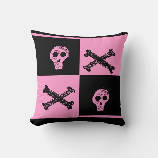 pink skull black and pink chequered board  pattern cushion (Front)