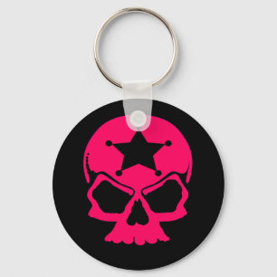 Pink Skull (black background) Key Ring