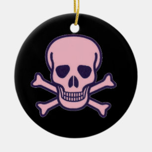 Pink Skull black round ceramic ornament