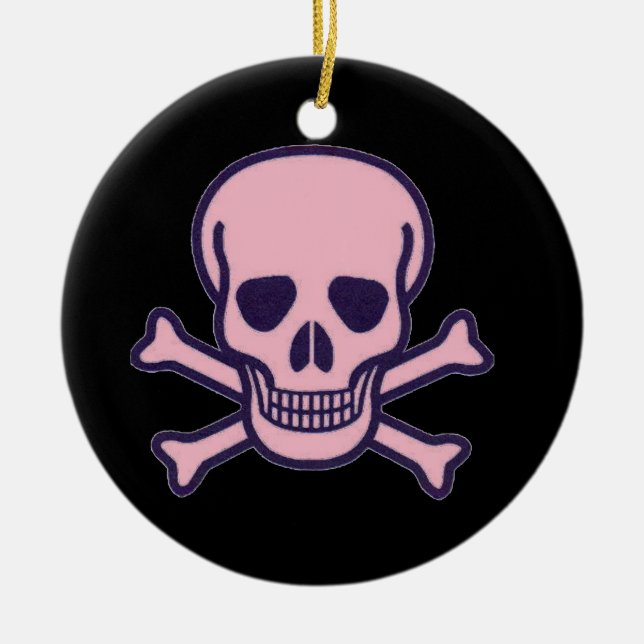 Pink Skull black round ceramic ornament 2 sided (Front)