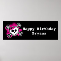 Pink Skull & Bones Girls Birthday Party Banner
