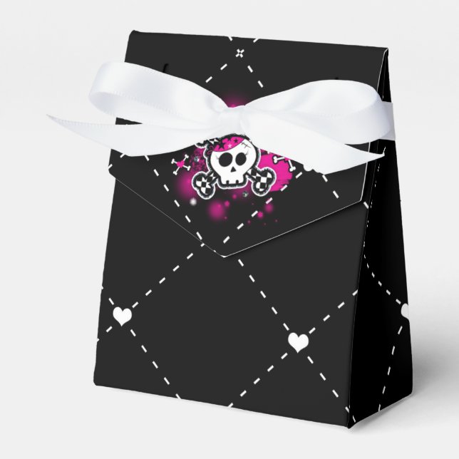 Pink Skull Crossbones & Hearts Party Favour Boxes (Front Side)