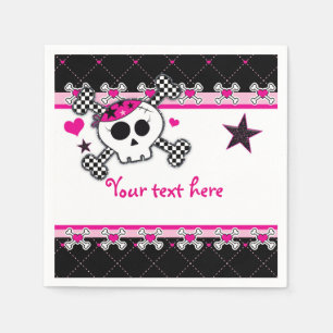Pink Skull Crossbones & Hearts Party Napkins